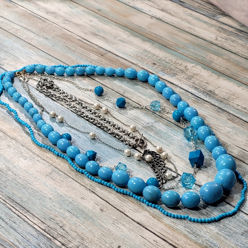 Blue Beaded Necklace Stuking Set. - Picture 5 of 7